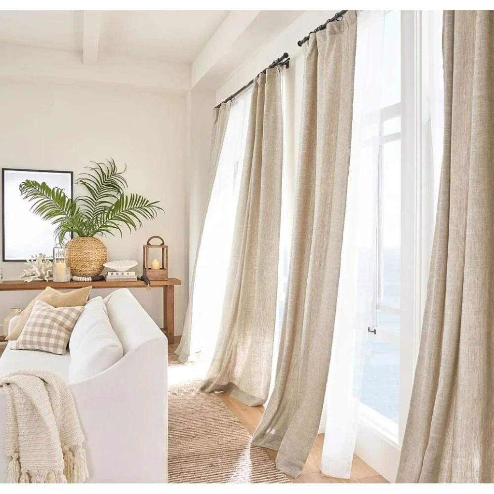 Pottery Barn Emery Curtains Linen Blend Belgian Flax Size 50x84 set of 4 Oatmeal